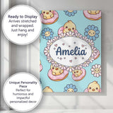 Personalised Name Kawaii Chick Sitting on Custom  Unique Gift Idea Elegant Feature Canvas Wall Art Print Decor Picture Ready to Hang