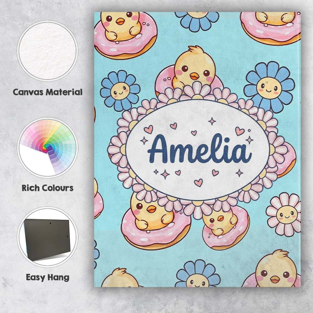 Personalised Name Kawaii Chick Sitting on Custom  Unique Gift Idea Elegant Feature Canvas Wall Art Print Decor Picture Ready to Hang