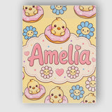 Personalised Name Kawaii Chick Sitting on Custom  Unique Gift Idea Elegant Feature Canvas Wall Art Print Decor Picture Ready to Hang