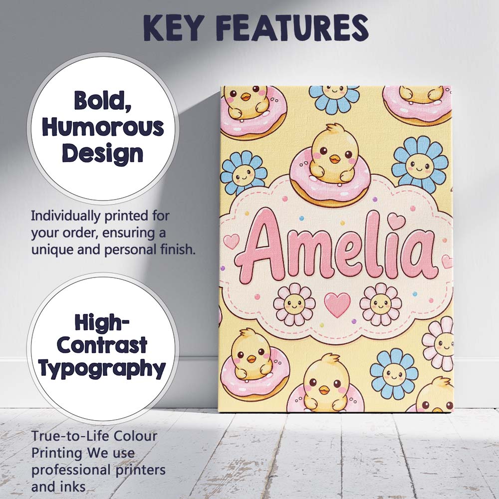 Personalised Name Kawaii Chick Sitting on Custom  Unique Gift Idea Elegant Feature Canvas Wall Art Print Decor Picture Ready to Hang