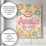 Personalised Name Kawaii Chick Sitting on Custom  Unique Gift Idea Elegant Feature Canvas Wall Art Print Decor Picture Ready to Hang