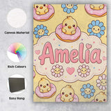 Personalised Name Kawaii Chick Sitting on Custom  Unique Gift Idea Elegant Feature Canvas Wall Art Print Decor Picture Ready to Hang