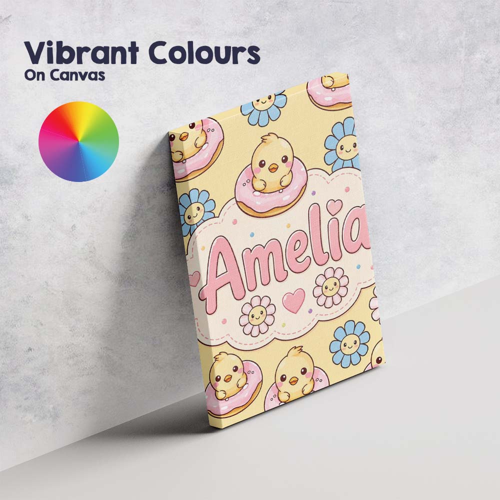 Personalised Name Kawaii Chick Sitting on Custom  Unique Gift Idea Elegant Feature Canvas Wall Art Print Decor Picture Ready to Hang