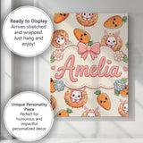Personalised Name Cute Kawaii Bunny with Custom  Unique Gift Idea Elegant Feature Canvas Wall Art Print Decor Picture Ready to Hang
