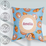 Custom Name Kawaii Bunny with Carrot Donut Seamless Pattern Blue Square Filled Cushion Throw Pillow Sofa Bed Home Decor Zip Washable UK Made