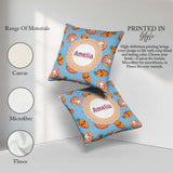 Custom Name Kawaii Bunny with Carrot Donut Seamless Pattern Blue Square Filled Cushion Throw Pillow Sofa Bed Home Decor Zip Washable UK Made