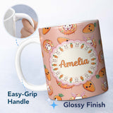 Personalized Custom Name Cute Kawaii Bunny with Carrot Donut Seamless Pattern Peach 11oz Ceramic Coffee Tea Mug White Large Handle