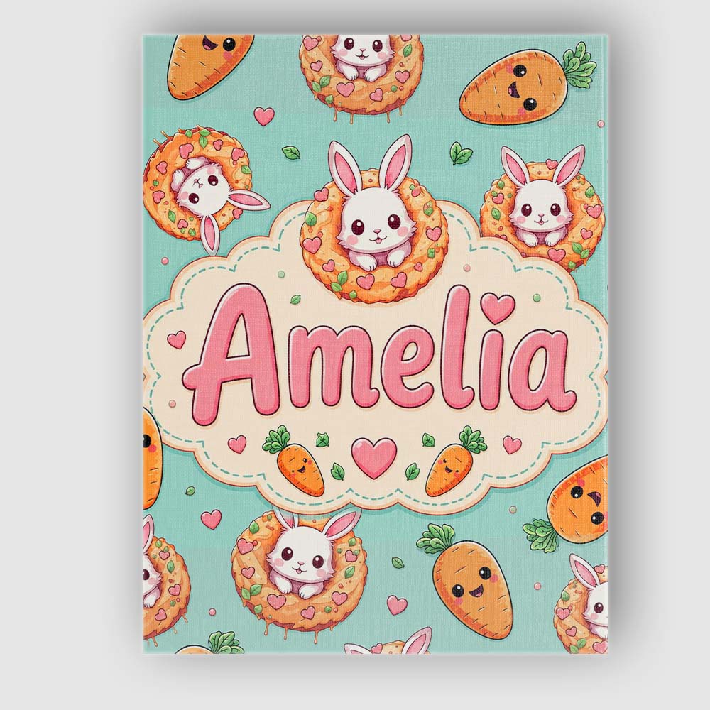 Personalised Name Cute Kawaii Bunny with Custom  Unique Gift Idea Elegant Feature Canvas Wall Art Print Decor Picture Ready to Hang