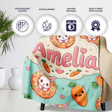 Cute Kawaii Bunny with Carrot Donut Seamless Pattern Mint  Personalised Custom Name Super Soft Fleece Blanket Bed Sofa Throw