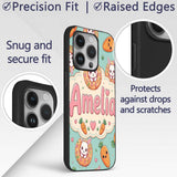 Cute Kawaii Bunny with Carrot Donut Seamless Custom Name Protective Phone Case Mobile Cover Durable Everyday Smartphone Shock Resistant