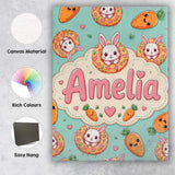Personalised Name Cute Kawaii Bunny with Custom  Unique Gift Idea Elegant Feature Canvas Wall Art Print Decor Picture Ready to Hang
