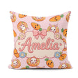 Custom Name Kawaii Bunny with Carrot Donut Seamless Pattern Pink Square Filled Cushion Throw Pillow Sofa Bed Home Decor Zip Washable UK Made