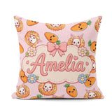 Custom Name Kawaii Bunny with Carrot Donut Seamless Pattern Pink Square Filled Cushion Throw Pillow Sofa Bed Home Decor Zip Washable UK Made