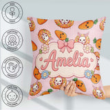 Custom Name Kawaii Bunny with Carrot Donut Seamless Pattern Pink Square Filled Cushion Throw Pillow Sofa Bed Home Decor Zip Washable UK Made
