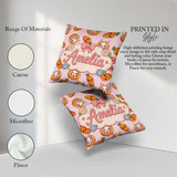 Custom Name Kawaii Bunny with Carrot Donut Seamless Pattern Pink Square Filled Cushion Throw Pillow Sofa Bed Home Decor Zip Washable UK Made