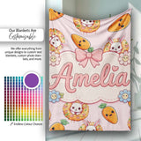 Cute Kawaii Bunny with Carrot Donut Seamless Pattern Pink  Personalised Custom Name Super Soft Fleece Blanket Bed Sofa Throw