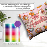 Custom Name Kawaii Bunny with Carrot Donut Seamless Pattern Pink Square Filled Cushion Throw Pillow Sofa Bed Home Decor Zip Washable UK Made