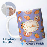 Personalized Custom Name Cute Kawaii Bunny with Carrot Donut Seamless Pattern Purple 11oz Ceramic Coffee Tea Mug White Large Handle