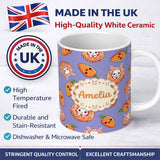 Personalized Custom Name Cute Kawaii Bunny with Carrot Donut Seamless Pattern Purple 11oz Ceramic Coffee Tea Mug White Large Handle