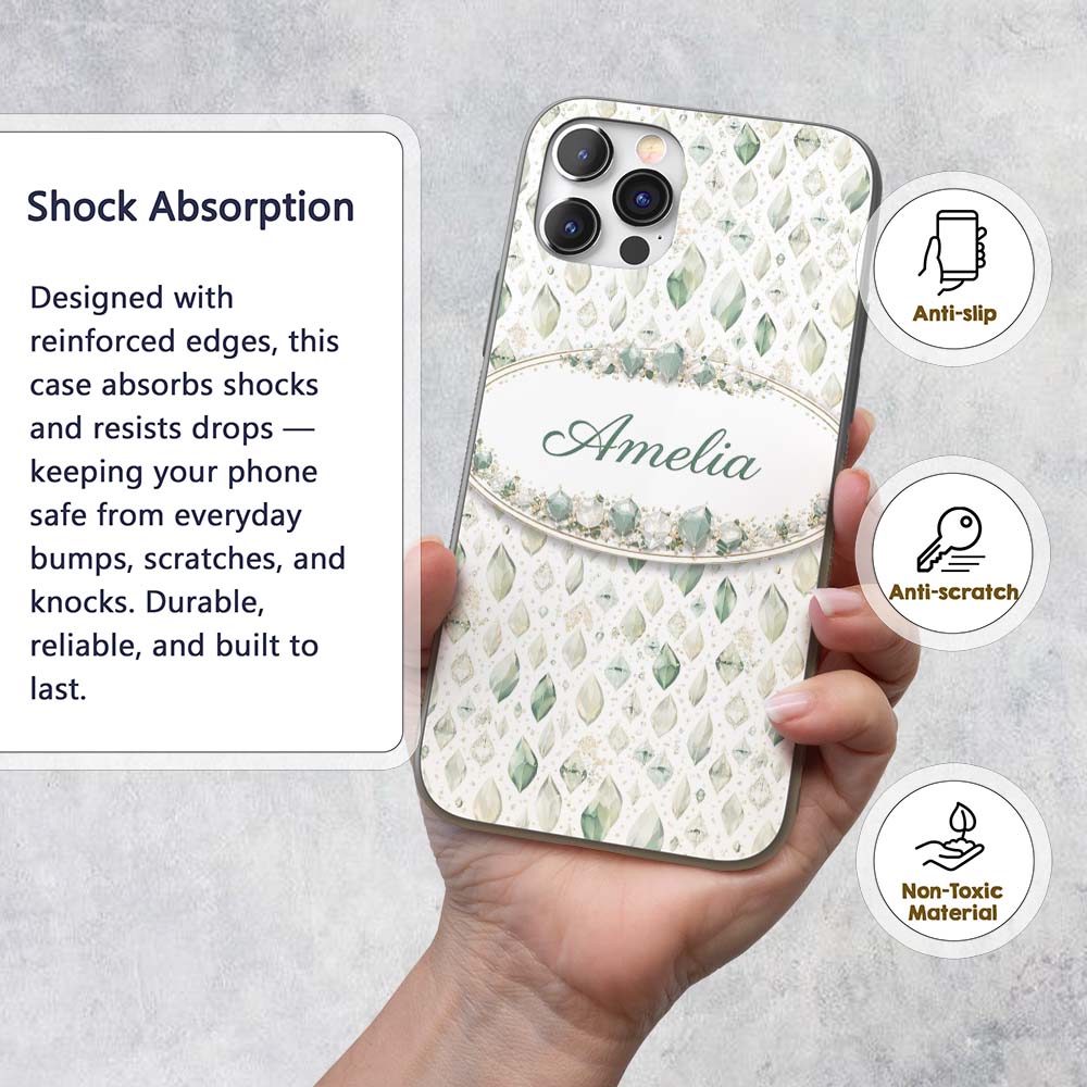 Elegant Pale Crystal Seamless Pattern Minimal Custom Name Protective Phone Case Mobile Cover Durable Everyday Smartphone Shock Resistant