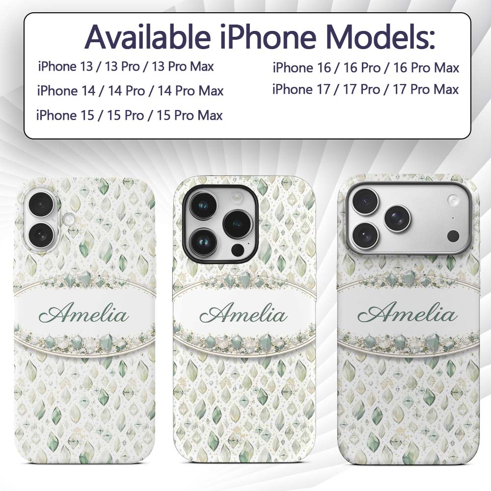 Elegant Pale Crystal Seamless Pattern Minimal Custom Name Protective Phone Case Mobile Cover Durable Everyday Smartphone Shock Resistant