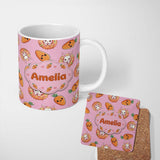 Personalized Custom Name Cute Kawaii Bunny with Carrot Donut Seamless Pattern Blush 11oz Ceramic Coffee Tea Mug White Large Handle