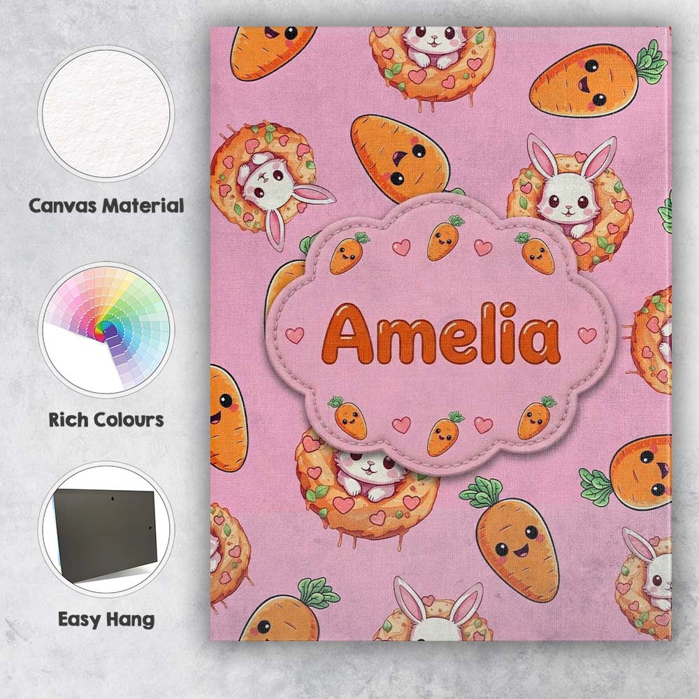 Personalised Name Cute Kawaii Bunny with Custom  Unique Gift Idea Elegant Feature Canvas Wall Art Print Decor Picture Ready to Hang