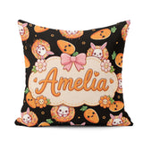 Custom Name Cute Kawaii Bunny with Carrot Donut Seamless Pattern Square Filled Cushion Throw Pillow Sofa Bed Home Decor Zip Washable UK Made