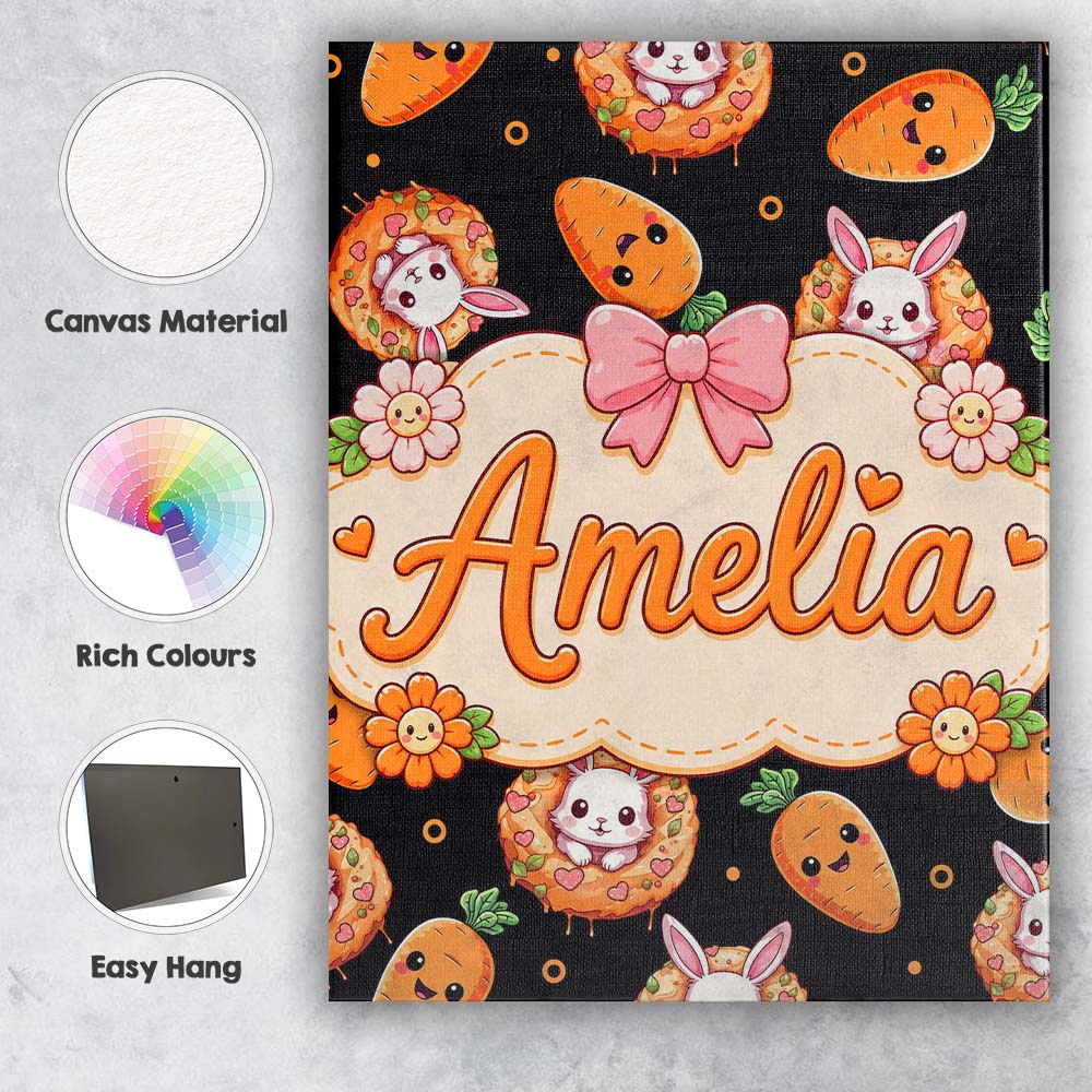 Personalised Name Cute Kawaii Bunny with Custom  Unique Gift Idea Elegant Feature Canvas Wall Art Print Decor Picture Ready to Hang