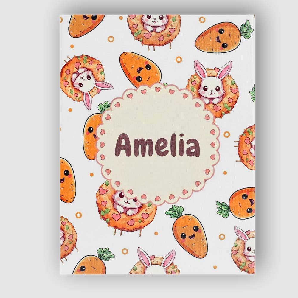Personalised Name Cute Kawaii Bunny with Custom  Unique Gift Idea Elegant Feature Canvas Wall Art Print Decor Picture Ready to Hang
