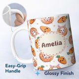 Personalized Custom Name Cute Kawaii Bunny with Carrot Donut Seamless Pattern Grey 11oz Ceramic Coffee Tea Mug White Large Handle