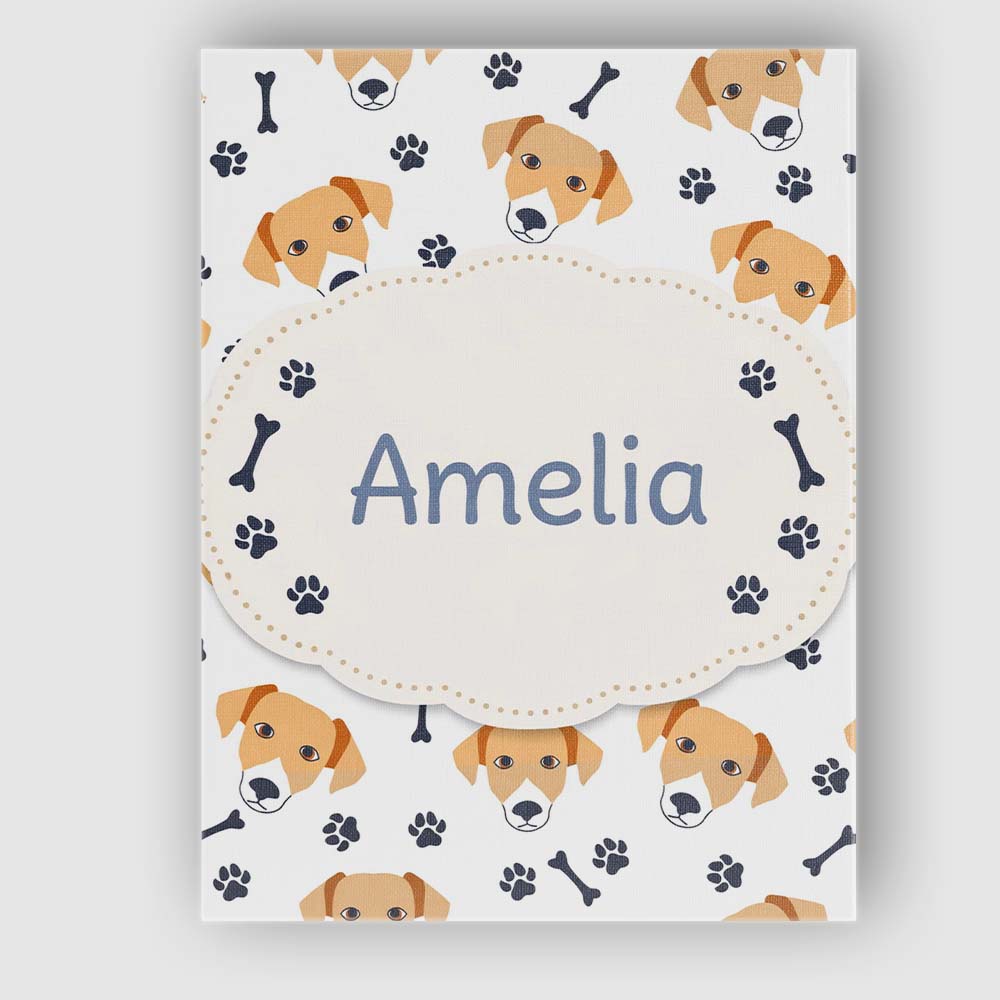 Personalised Name Cute Dog Faces Paw Prints Bones White Background Custom  Unique Canvas Wall Art Print Decor Picture Ready to Hang