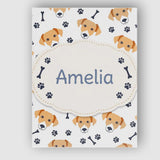 Personalised Name Cute Dog Faces Paw Prints Bones White Background Custom  Unique Canvas Wall Art Print Decor Picture Ready to Hang
