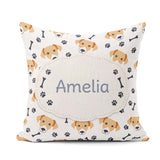 Custom Name Dog Faces Paw Prints Bones White Background Seamless Square Filled Cushion Throw Pillow Sofa Bed Home Decor Zip Washable UK Made