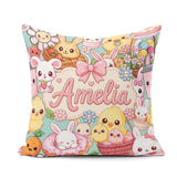 Custom Name Easter Bunny Chick and Eggs Dessert Seamless Pattern Square Filled Cushion Throw Pillow Sofa Bed Home Decor Zip Washable UK Made