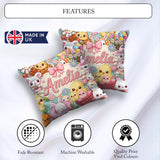 Custom Name Easter Bunny Chick and Eggs Dessert Seamless Pattern Square Filled Cushion Throw Pillow Sofa Bed Home Decor Zip Washable UK Made
