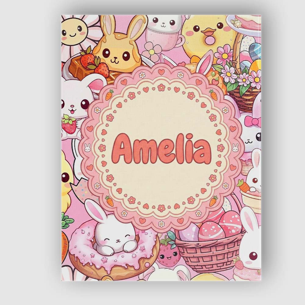 Personalised Name Cute Easter Bunny Chick Custom  Unique Gift Idea Elegant Feature Canvas Wall Art Print Decor Picture Ready to Hang