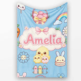 Cute Easter Chick Bunny Macaron Carrot Rainbow Seamless Pattern  Personalised Custom Name Super Soft Fleece Blanket Bed Sofa Throw
