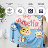 Cute Easter Chick Bunny Macaron Carrot Rainbow Seamless Pattern  Personalised Custom Name Super Soft Fleece Blanket Bed Sofa Throw