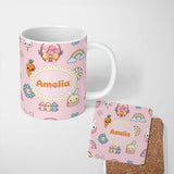 Personalized Custom Name Cute Easter Chick Bunny Macaron Carrot Rainbow Seamless Pattern 11oz Ceramic Coffee Tea Mug White Large Handle