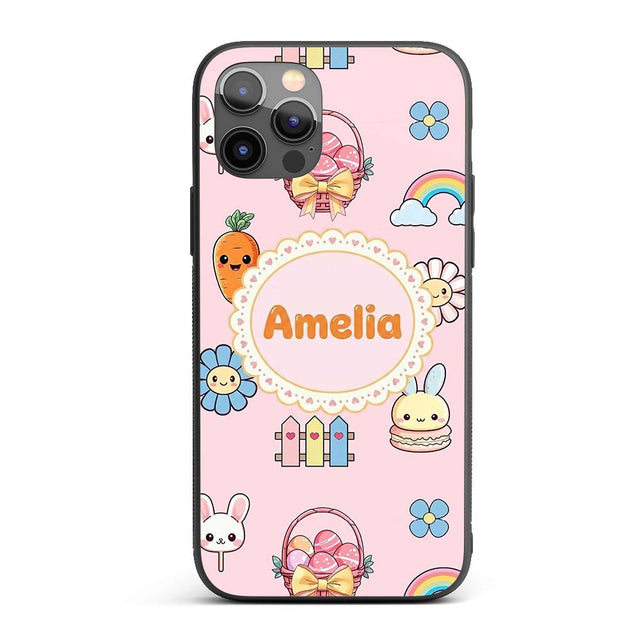 Cute Easter Chick Bunny Macaron Carrot Rainbow Custom Name Protective Phone Case Mobile Cover Durable Everyday Smartphone Shock Resistant