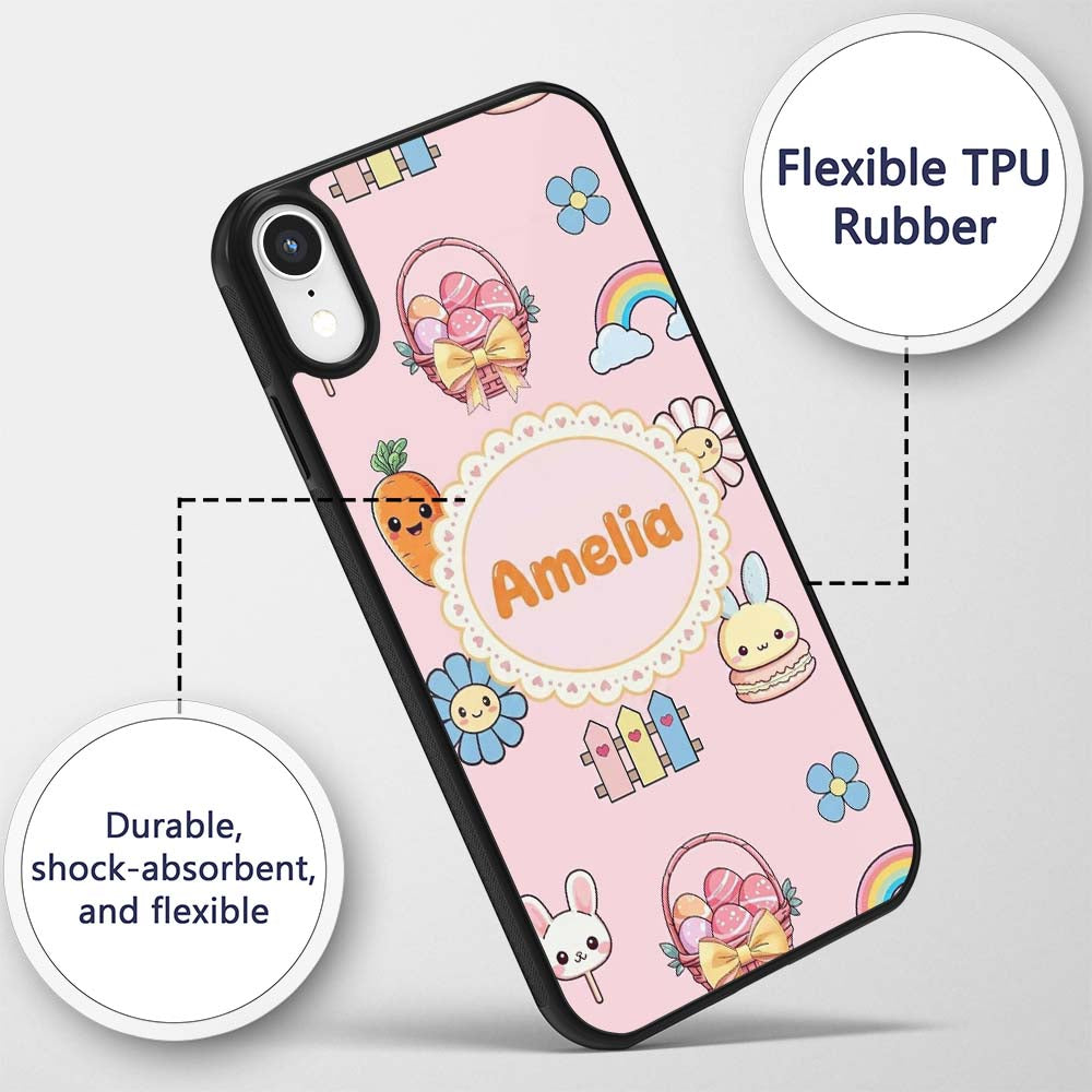 Cute Easter Chick Bunny Macaron Carrot Rainbow Custom Name Protective Phone Case Mobile Cover Durable Everyday Smartphone Shock Resistant