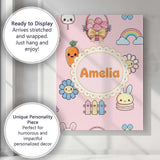 Personalised Name Cute Easter Chick Bunny Custom  Unique Gift Idea Elegant Feature Canvas Wall Art Print Decor Picture Ready to Hang