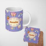 Personalized Custom Name Easter Chick Bunny Macaron Carrot Rainbow Seamless Pattern Purple 11oz Ceramic Coffee Tea Mug White Large Handle