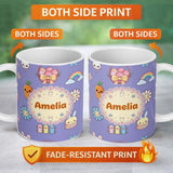 Personalized Custom Name Easter Chick Bunny Macaron Carrot Rainbow Seamless Pattern Purple 11oz Ceramic Coffee Tea Mug White Large Handle