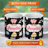Personalized Custom Name Easter Chick Bunny Macaron Carrot Rainbow Seamless Pattern Black 11oz Ceramic Coffee Tea Mug White Large Handle