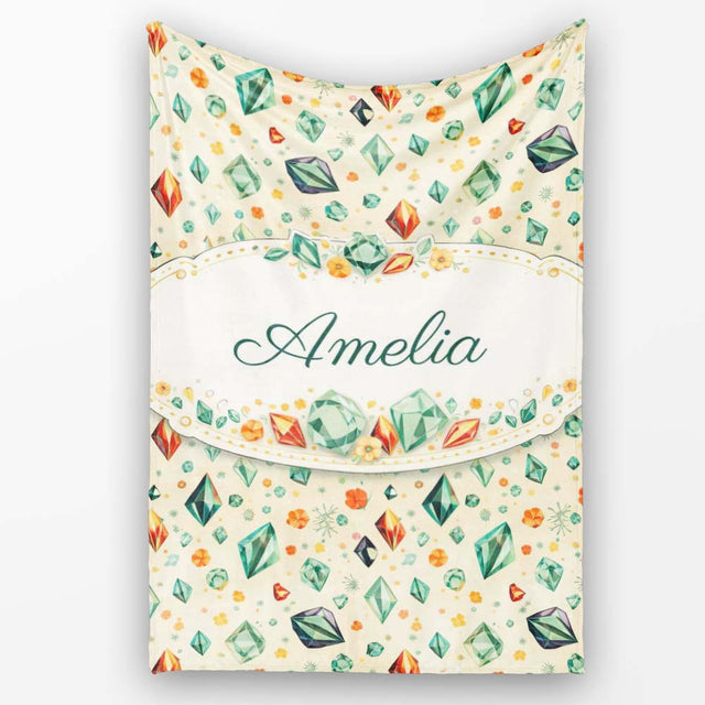 Decorative Crystal Floral Seamless Pattern Pastel Gemstone Botanical  Personalised Custom Name Super Soft Fleece Blanket Bed Sofa Throw