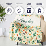 Decorative Crystal Floral Seamless Pattern Pastel Gemstone Botanical  Personalised Custom Name Super Soft Fleece Blanket Bed Sofa Throw
