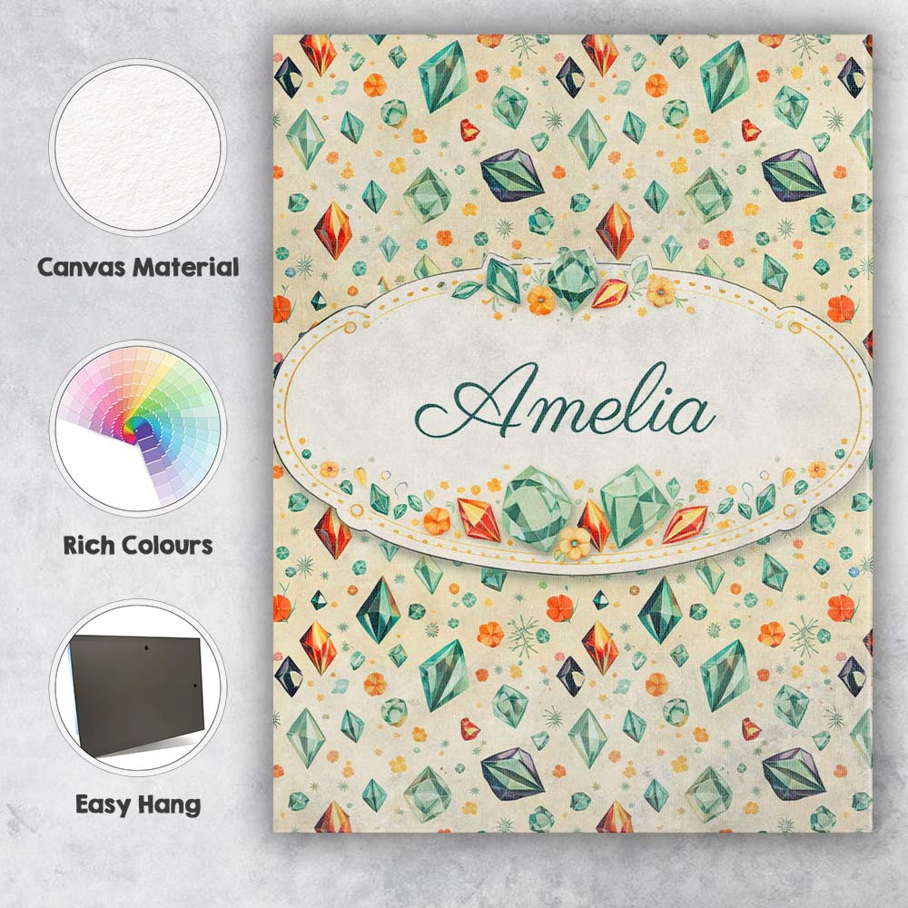 Personalised Name Decorative Crystal Floral Seamless Pattern Pastel Custom Canvas Wall Art Print Decor Picture Ready to Hang