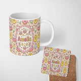 Personalized Custom Name Cute Bunny Ice Cream Donut Chick Kawaii Seamless Pattern Background 11oz Ceramic Coffee Tea Mug White Large Handle